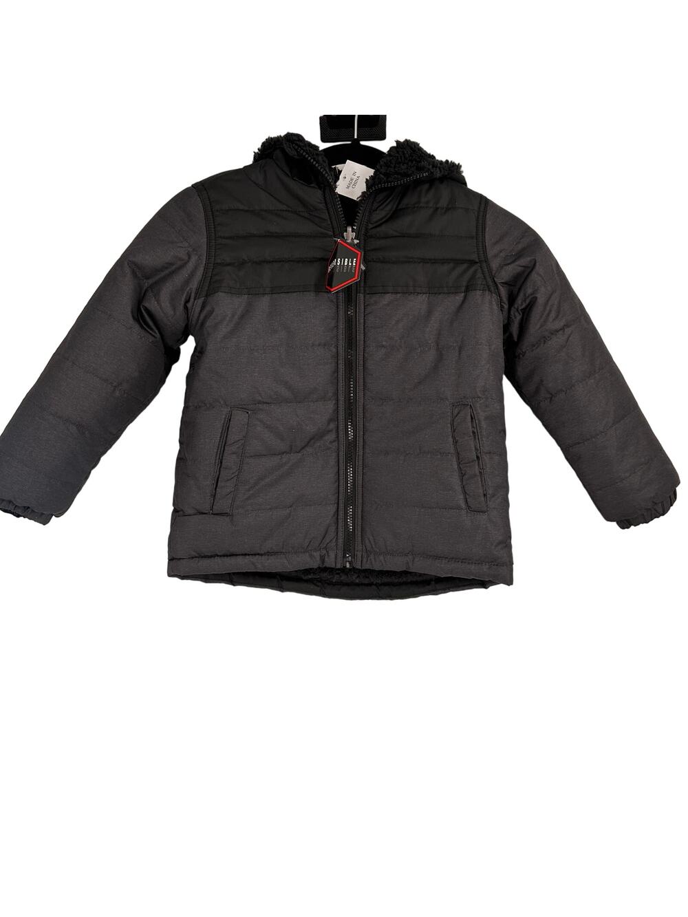 Swiss Alps Boys Reversible Hooded Jacket Grey & Black Zip Up NWT Size Small (8)